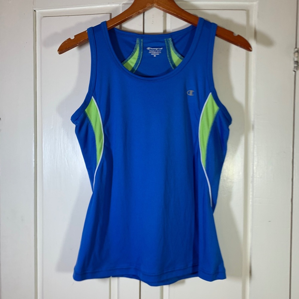 Champion Double Dry Womens Blue Neon Green Racerback Tank Top Size M Running